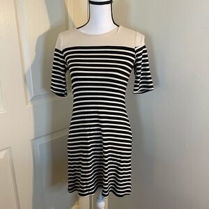 Monteau, beige/black striped 3/4 sleeve dr…